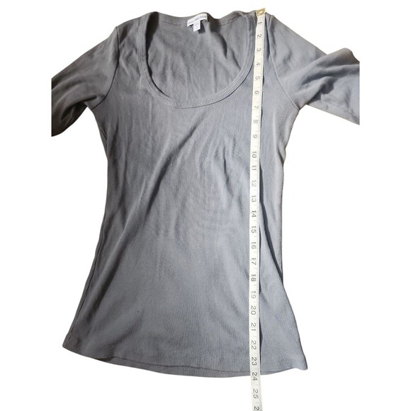 James Perse Ribbed Scoop Neck T-shirt Womens Size 2 Gray 3/4 Sleeve Neutral - Picture 8 of 8